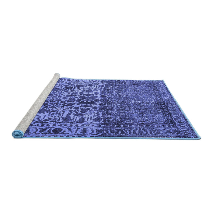 Sideview of Machine Washable Persian Blue Traditional Rug, wshtr4269blu