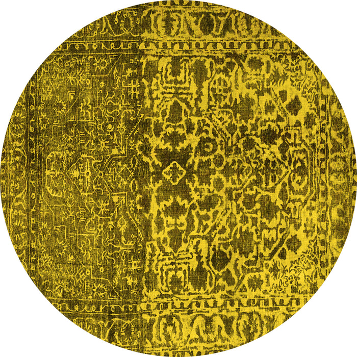 Round Machine Washable Persian Yellow Traditional Rug, wshtr4269yw