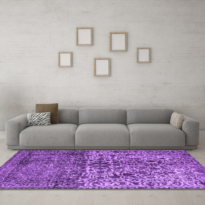 Machine Washable Persian Purple Traditional Area Rugs in a Living Room, wshtr4269pur