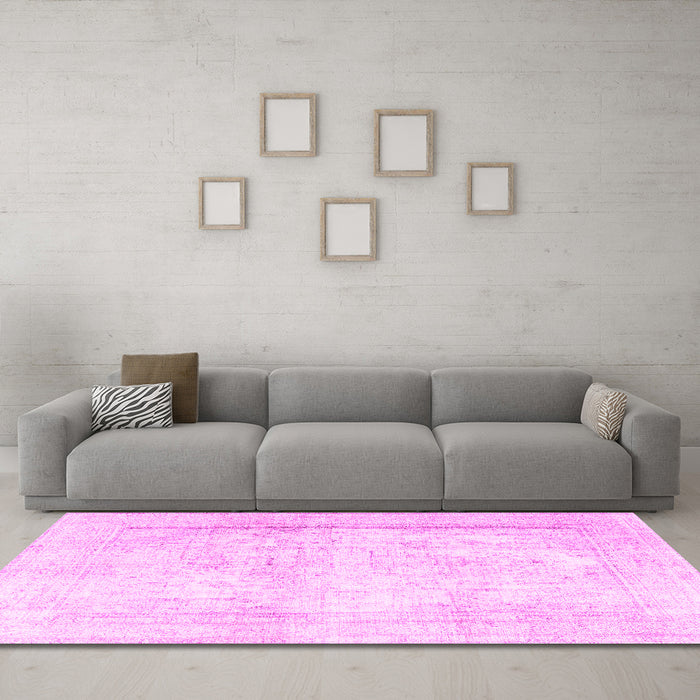 Machine Washable Persian Pink Traditional Rug in a Living Room, wshtr4270pnk