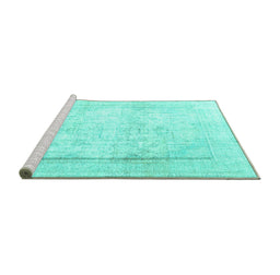 Sideview of Machine Washable Persian Turquoise Traditional Area Rugs, wshtr4270turq