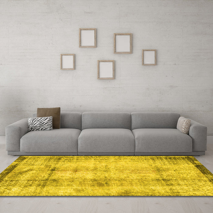 Machine Washable Persian Yellow Traditional Rug in a Living Room, wshtr4271yw