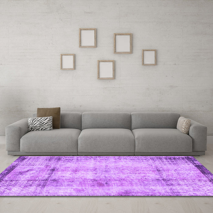 Machine Washable Persian Purple Traditional Area Rugs in a Living Room, wshtr4271pur
