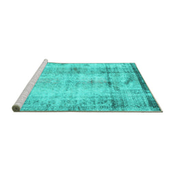 Sideview of Machine Washable Persian Turquoise Traditional Area Rugs, wshtr4271turq
