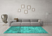 Machine Washable Persian Turquoise Traditional Area Rugs in a Living Room,, wshtr4272turq