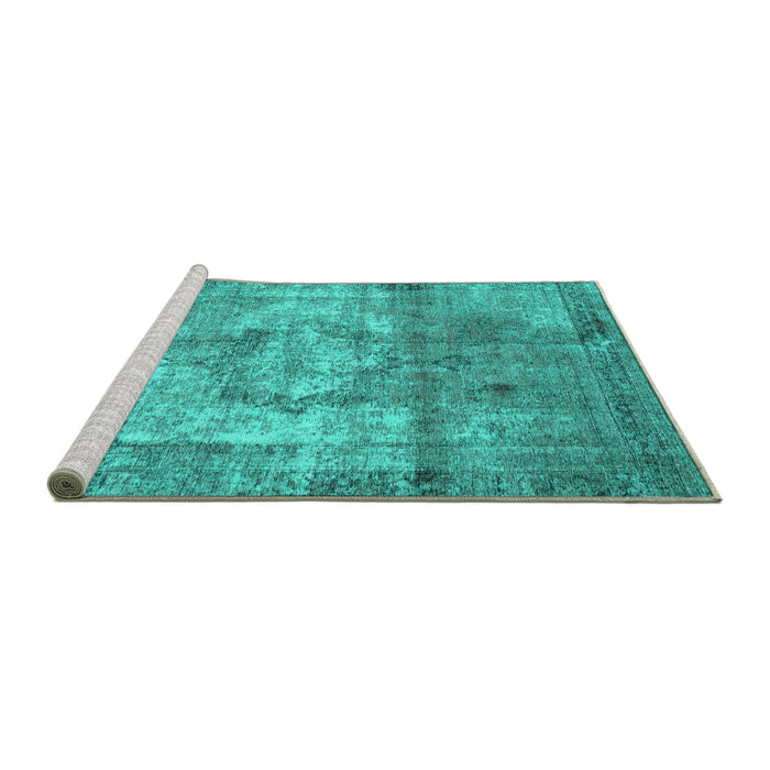 Sideview of Machine Washable Persian Turquoise Traditional Area Rugs, wshtr4272turq