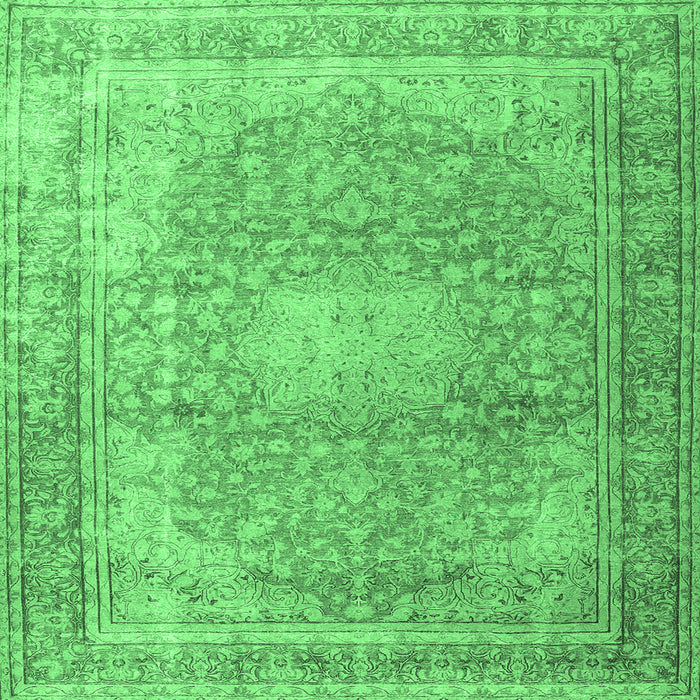 Square Machine Washable Persian Emerald Green Traditional Area Rugs, wshtr4273emgrn