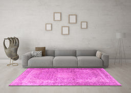 Machine Washable Persian Pink Traditional Rug in a Living Room, wshtr4273pnk
