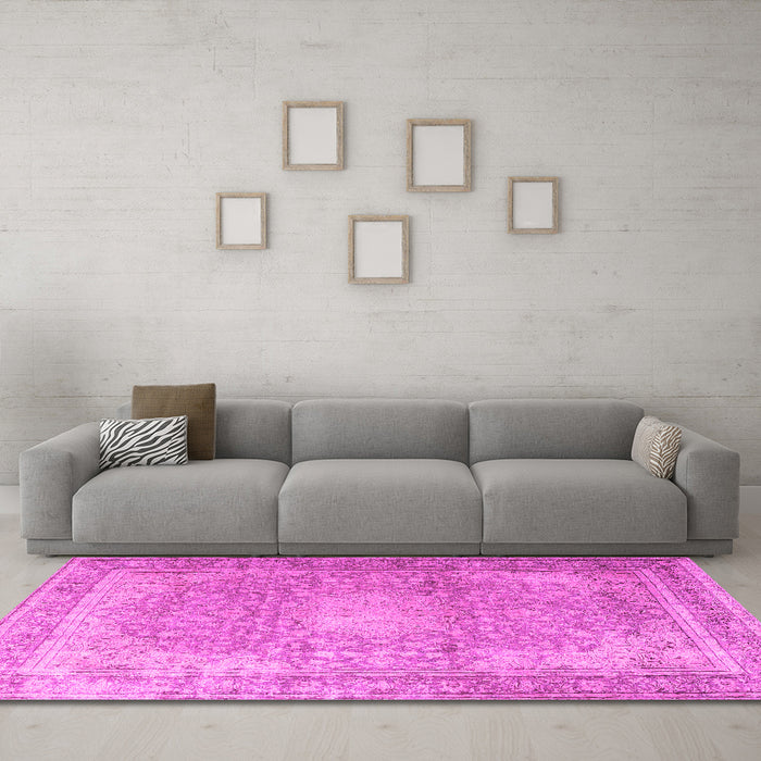Machine Washable Persian Pink Traditional Rug in a Living Room, wshtr4273pnk