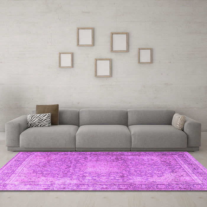 Machine Washable Persian Purple Traditional Area Rugs in a Living Room, wshtr4273pur