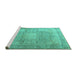 Sideview of Machine Washable Persian Turquoise Traditional Area Rugs, wshtr4273turq