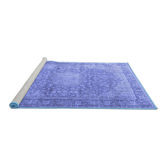 Sideview of Machine Washable Persian Blue Traditional Rug, wshtr4273blu