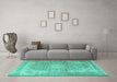 Machine Washable Persian Turquoise Traditional Area Rugs in a Living Room,, wshtr4273turq