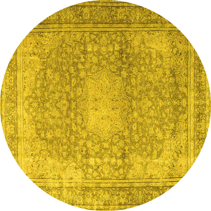 Round Persian Yellow Traditional Rug, tr4273yw