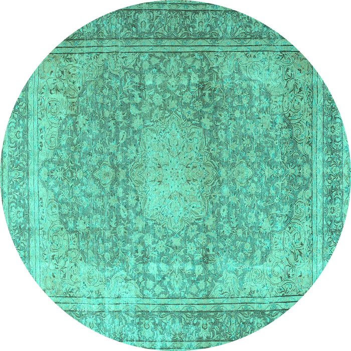 Round Machine Washable Persian Turquoise Traditional Area Rugs, wshtr4273turq