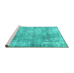 Sideview of Machine Washable Persian Turquoise Traditional Area Rugs, wshtr4274turq