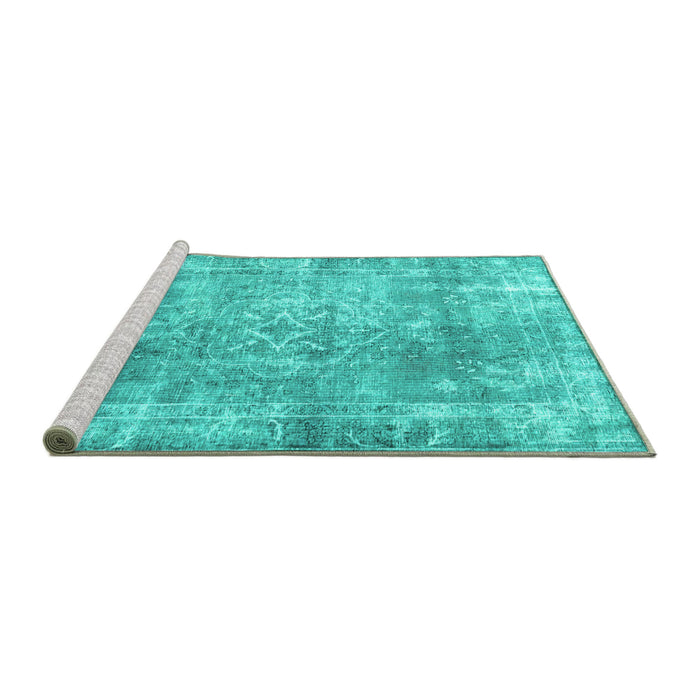 Sideview of Machine Washable Persian Turquoise Traditional Area Rugs, wshtr4274turq