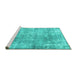Sideview of Machine Washable Persian Turquoise Traditional Area Rugs, wshtr4274turq