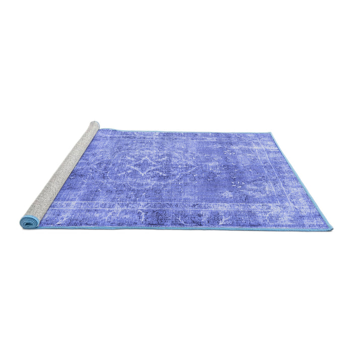 Sideview of Machine Washable Persian Blue Traditional Rug, wshtr4274blu