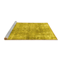 Sideview of Machine Washable Persian Yellow Traditional Rug, wshtr4274yw