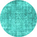 Round Persian Turquoise Traditional Rug, tr4274turq