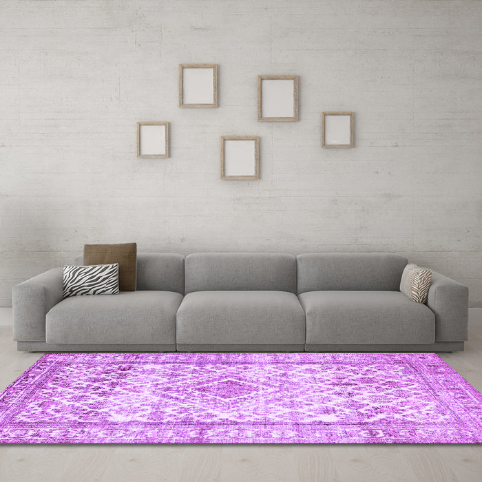 Machine Washable Persian Purple Traditional Area Rugs in a Living Room, wshtr4275pur