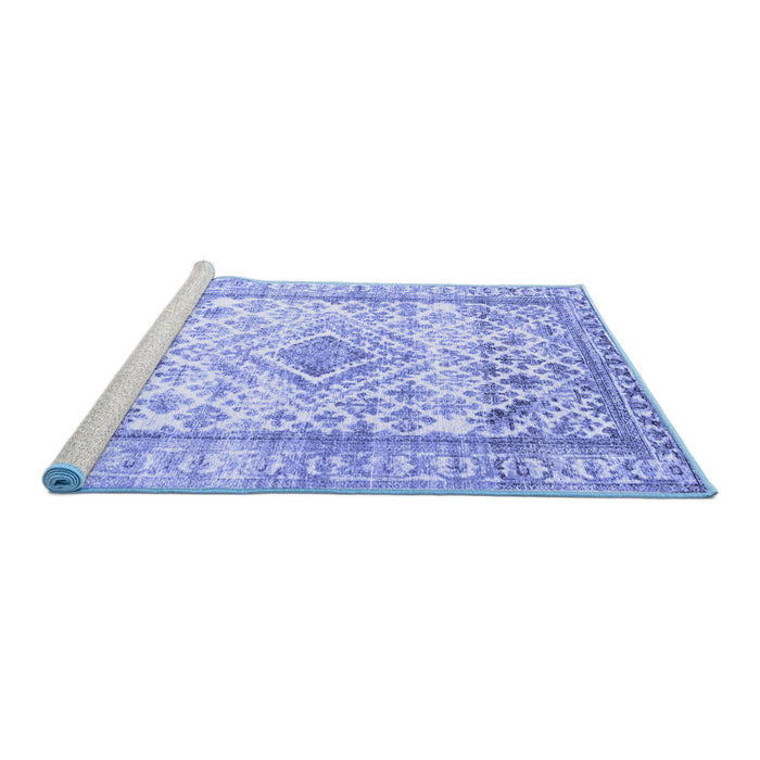 Sideview of Machine Washable Persian Blue Traditional Rug, wshtr4275blu