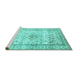 Sideview of Machine Washable Persian Turquoise Traditional Area Rugs, wshtr4275turq