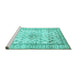 Sideview of Machine Washable Persian Turquoise Traditional Area Rugs, wshtr4275turq