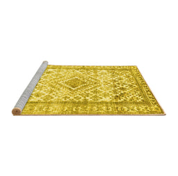 Sideview of Machine Washable Persian Yellow Traditional Rug, wshtr4275yw