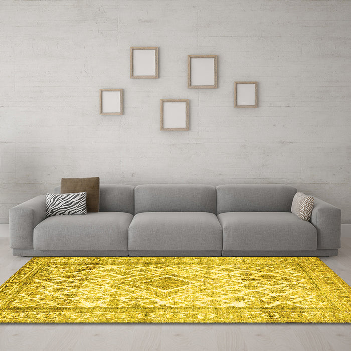 Machine Washable Persian Yellow Traditional Rug in a Living Room, wshtr4275yw