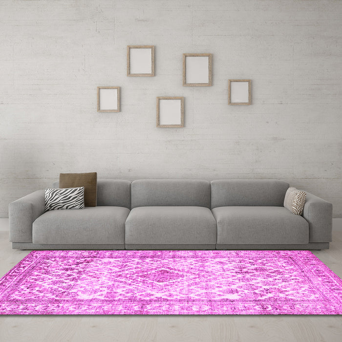 Machine Washable Persian Pink Traditional Rug in a Living Room, wshtr4275pnk
