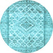 Round Machine Washable Persian Light Blue Traditional Rug, wshtr4275lblu