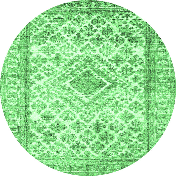 Round Machine Washable Persian Emerald Green Traditional Area Rugs, wshtr4275emgrn
