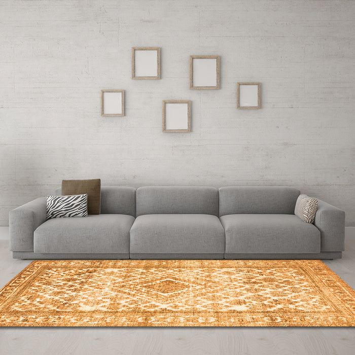 Machine Washable Persian Orange Traditional Area Rugs in a Living Room, wshtr4275org