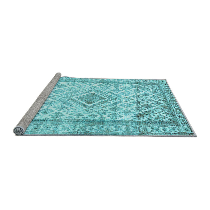 Sideview of Machine Washable Persian Light Blue Traditional Rug, wshtr4275lblu
