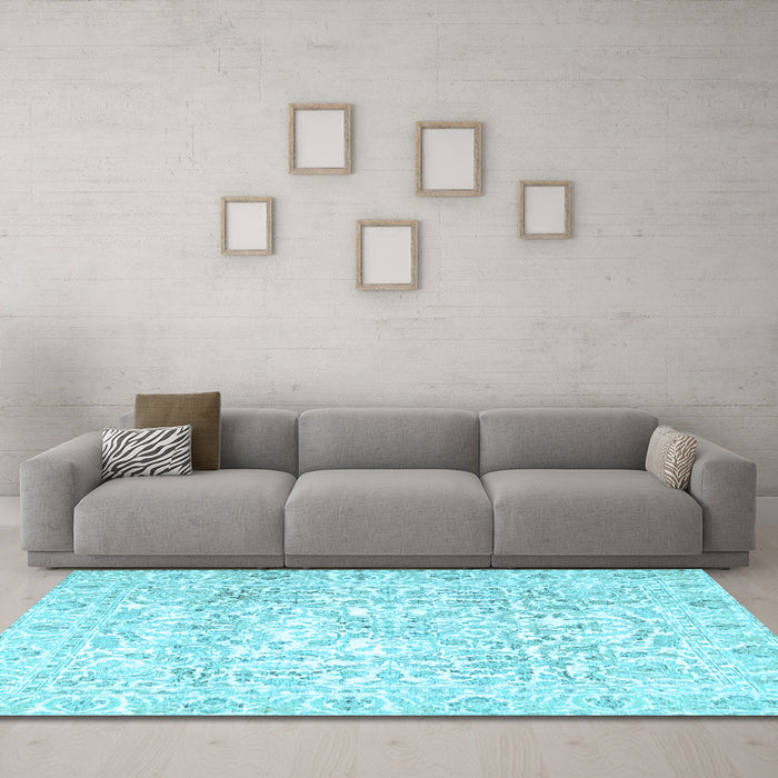 Machine Washable Persian Light Blue Traditional Rug in a Living Room, wshtr4276lblu