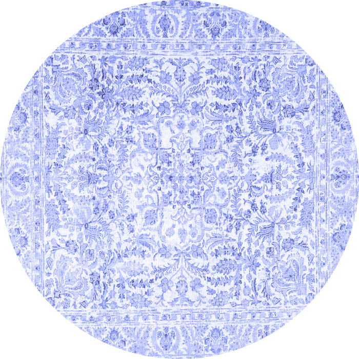Round Machine Washable Persian Blue Traditional Rug, wshtr4276blu