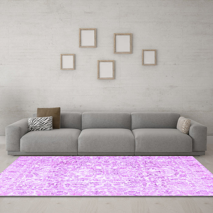 Machine Washable Persian Purple Traditional Area Rugs in a Living Room, wshtr4276pur