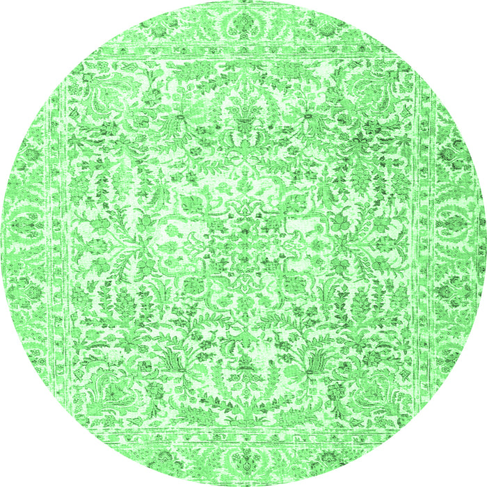 Round Machine Washable Persian Emerald Green Traditional Area Rugs, wshtr4276emgrn
