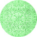 Round Machine Washable Persian Emerald Green Traditional Area Rugs, wshtr4276emgrn