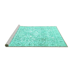 Sideview of Machine Washable Persian Turquoise Traditional Area Rugs, wshtr4276turq