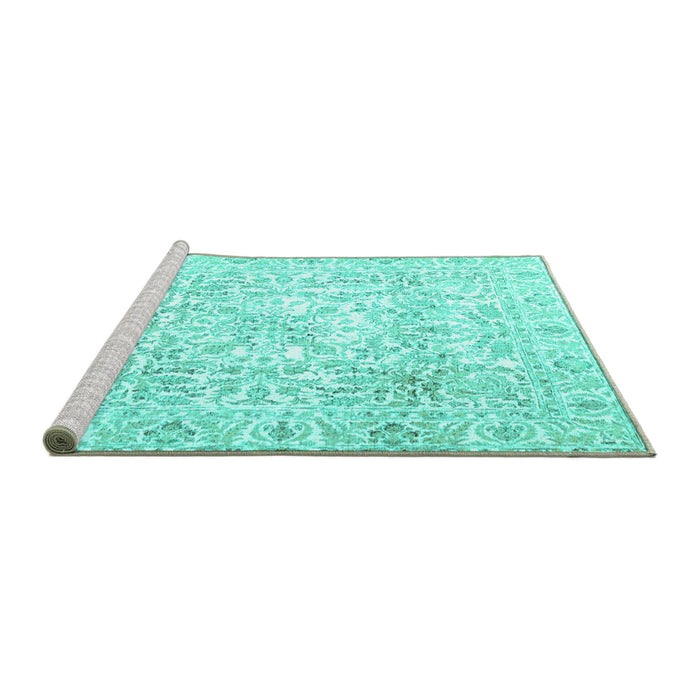 Sideview of Machine Washable Persian Turquoise Traditional Area Rugs, wshtr4276turq