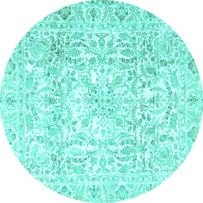 Round Persian Turquoise Traditional Rug, tr4276turq