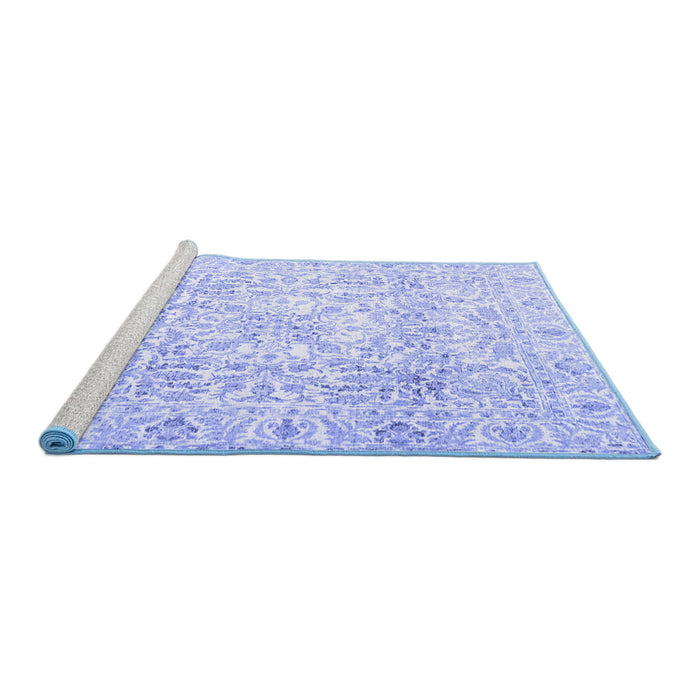 Sideview of Machine Washable Persian Blue Traditional Rug, wshtr4276blu