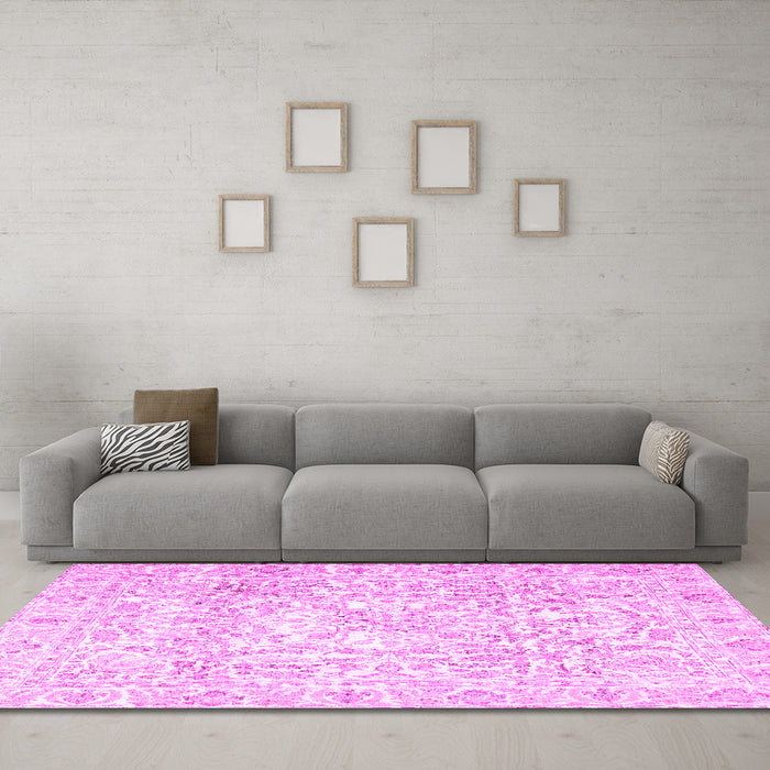 Machine Washable Persian Pink Traditional Rug in a Living Room, wshtr4276pnk