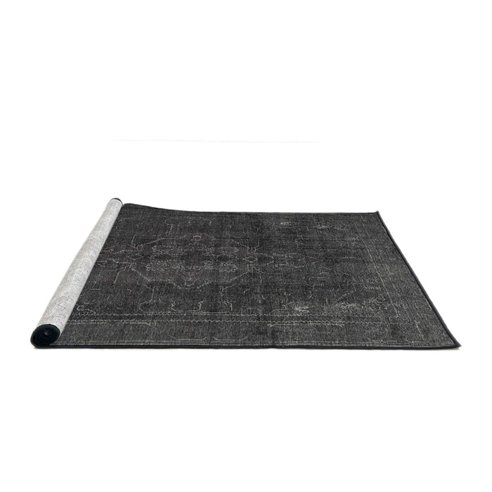 Sideview of Machine Washable Traditional Carbon Gray Rug, wshtr4277