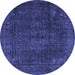 Round Machine Washable Persian Blue Traditional Rug, wshtr4277blu