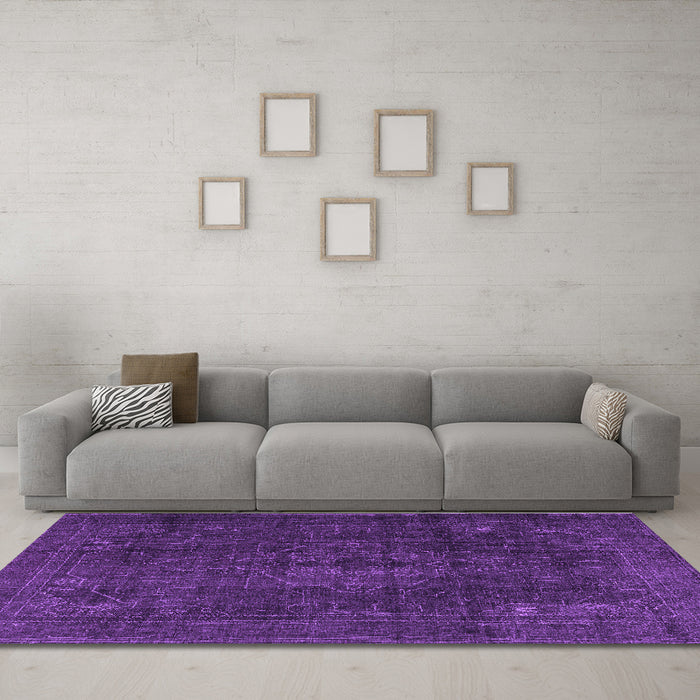 Machine Washable Persian Purple Traditional Area Rugs in a Living Room, wshtr4277pur