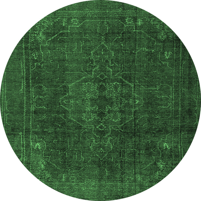 Round Persian Emerald Green Traditional Rug, tr4277emgrn